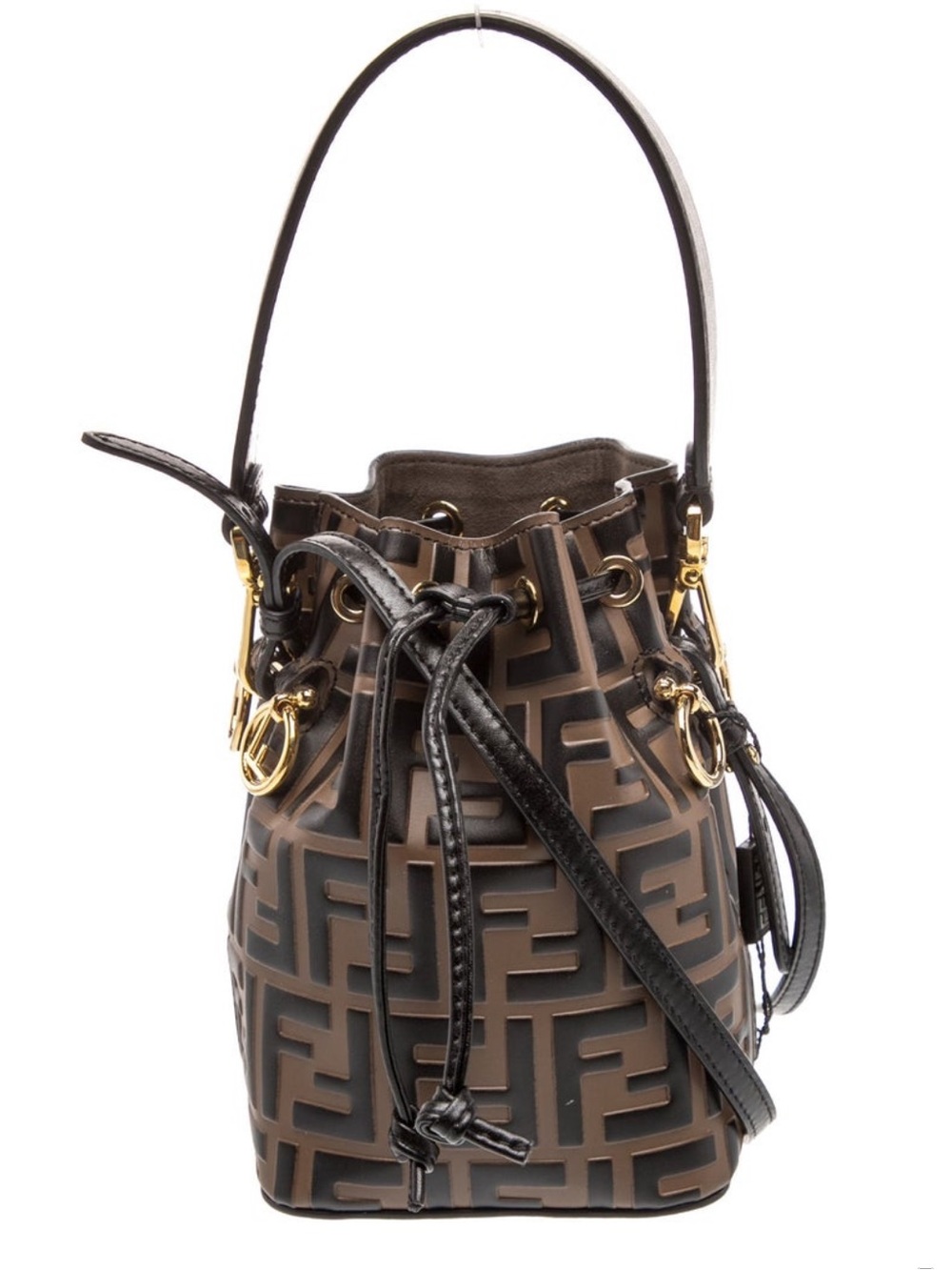 Fendi Mon Tresor Bucket Bag Zucca Embossed Leather Mini